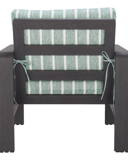 33" Green White and Black Upholstered and Aluminum Striped Arm Chair