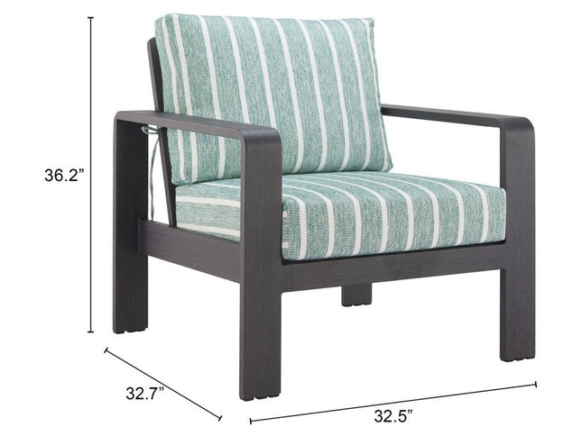 33" Green White and Black Upholstered and Aluminum Striped Arm Chair