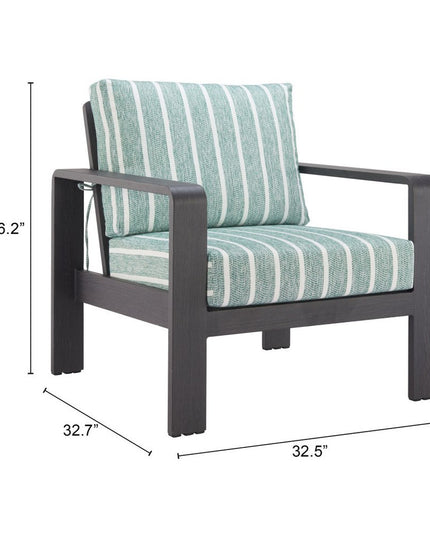 33" Green White and Black Upholstered and Aluminum Striped Arm Chair