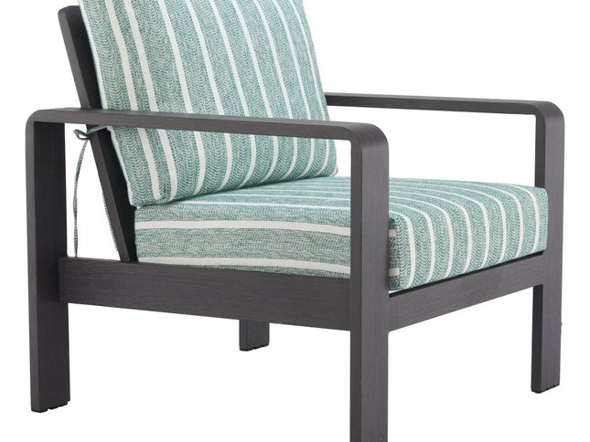 33" Green White and Black Upholstered and Aluminum Striped Arm Chair