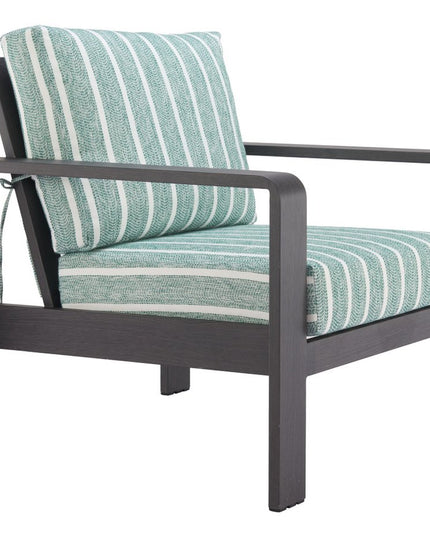 33" Green White and Black Upholstered and Aluminum Striped Arm Chair