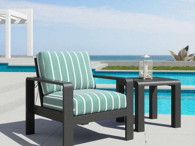 33" Green White and Black Upholstered and Aluminum Striped Arm Chair