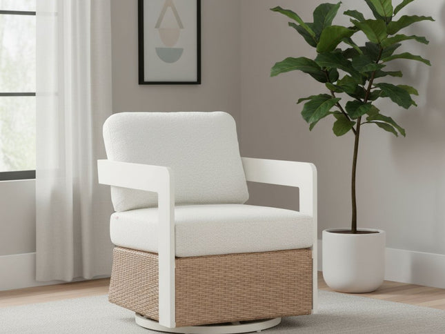 26" White Upholstered Swivel Arm Chair