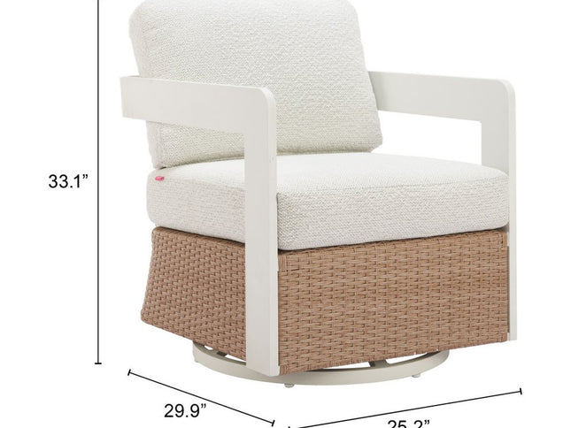 26" White Upholstered Swivel Arm Chair