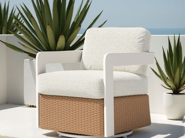 26" White Upholstered Swivel Arm Chair