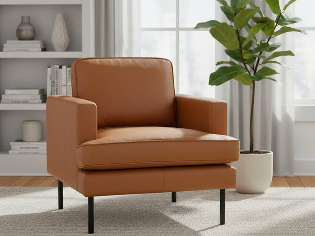 33" Brown And Black Faux Leather Upholstered Arm Chair