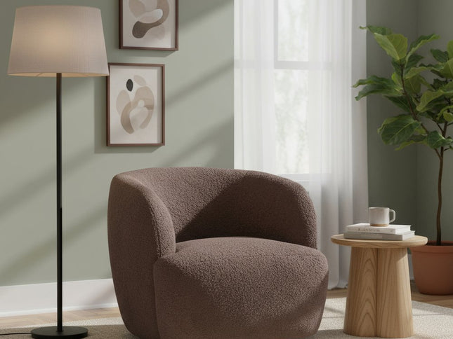 30" Brown Upholstered Swivel Arm Chair