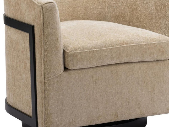 30" Beige Upholstered Swivel Arm Chair
