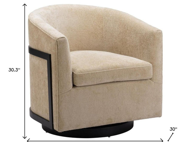 30" Beige Upholstered Swivel Arm Chair