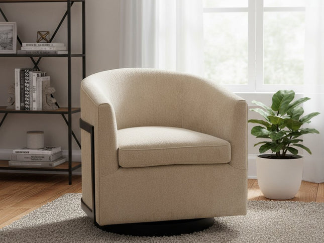 30" Beige Upholstered Swivel Arm Chair