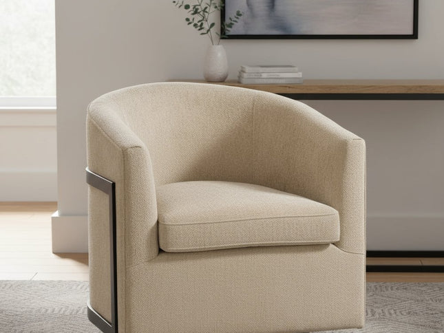 30" Beige Upholstered Swivel Arm Chair