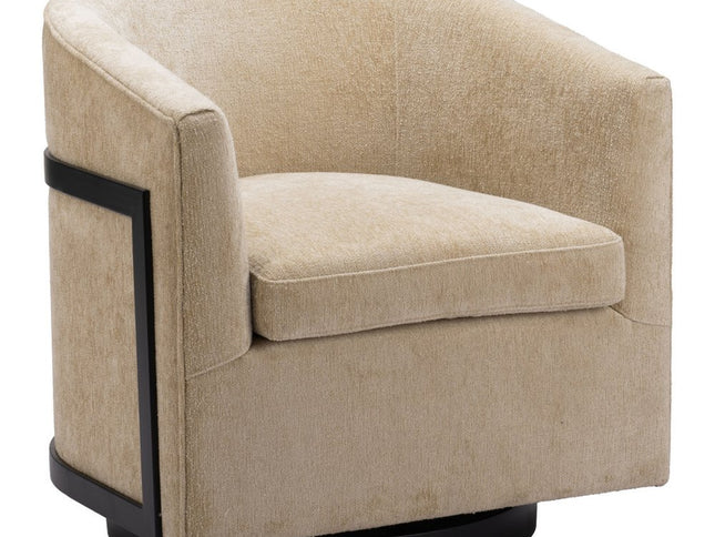 30" Beige Upholstered Swivel Arm Chair