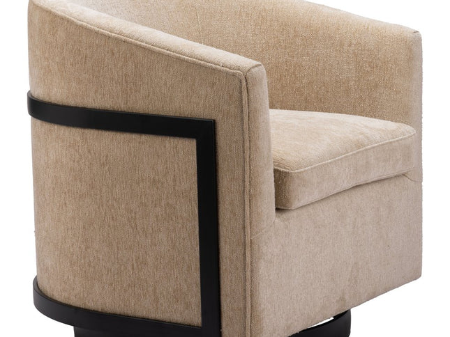 30" Beige Upholstered Swivel Arm Chair