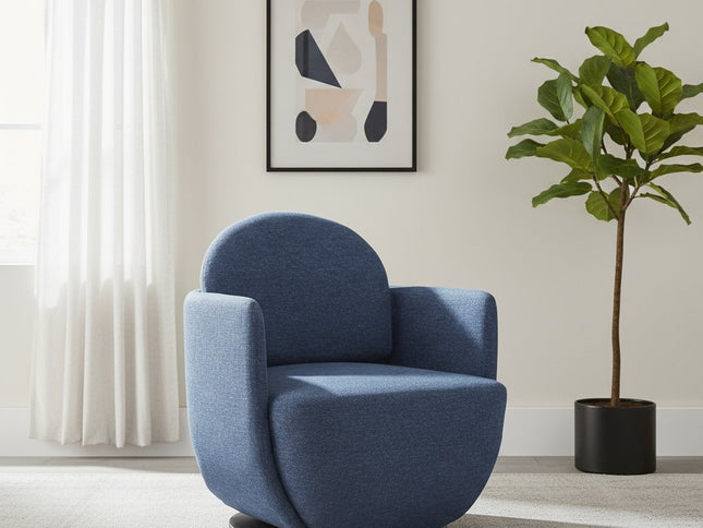 29" Blue Upholstered Swivel Arm Chair