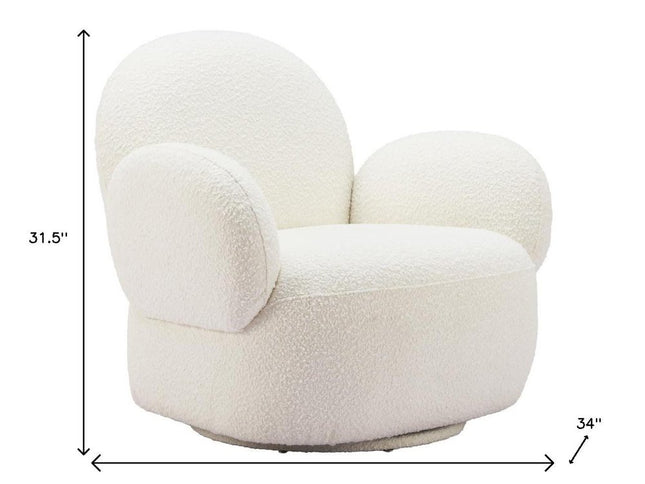 35" White Upholstered Swivel Arm Chair