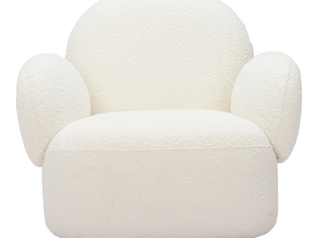 35" White Upholstered Swivel Arm Chair