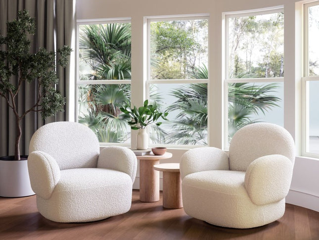 35" White Upholstered Swivel Arm Chair