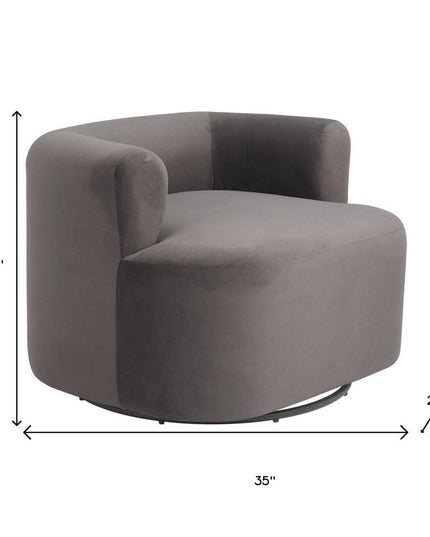 35" Gray Upholstered Swivel Arm Chair