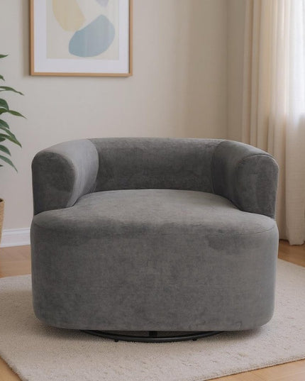 35" Gray Upholstered Swivel Arm Chair