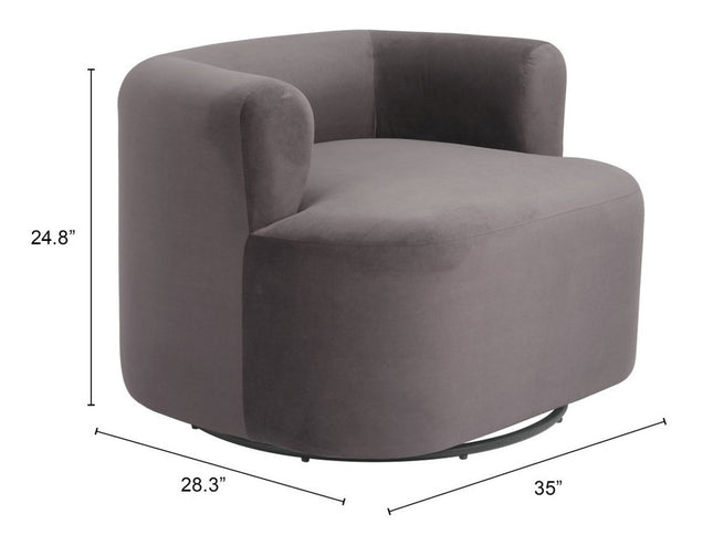 35" Gray Upholstered Swivel Arm Chair