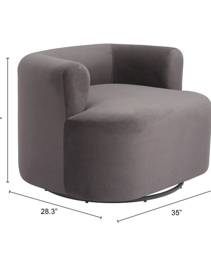 35" Gray Upholstered Swivel Arm Chair