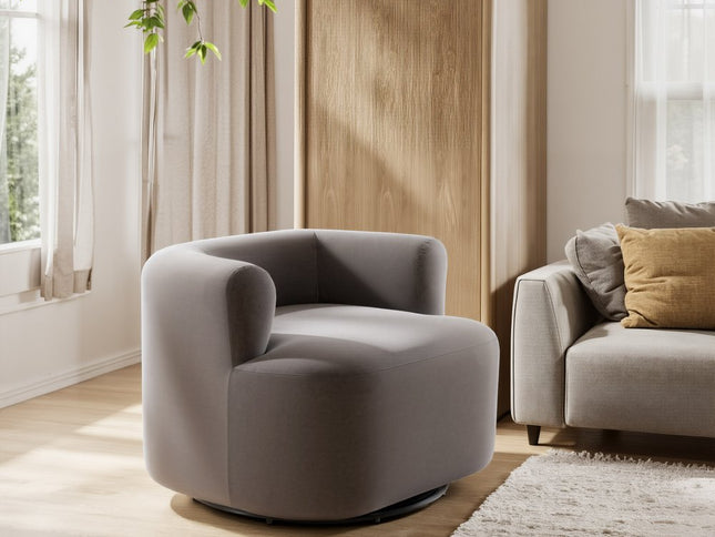 35" Gray Upholstered Swivel Arm Chair