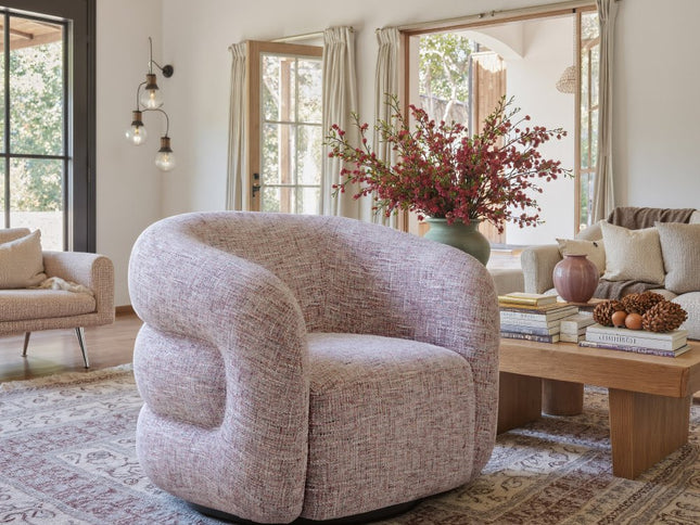 33" Pink Upholstered Swivel Arm Chair