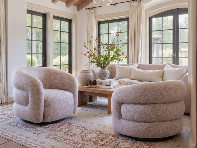 33" Pink Upholstered Swivel Arm Chair