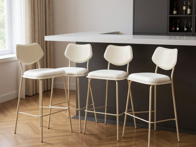 Set of Four 30" Light Gray Fabric Faux Leather and Steel Bar Height Bar Chairs