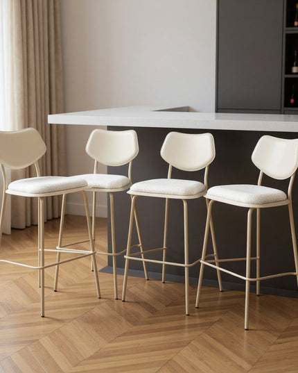 Set of Four 30" Light Gray Fabric Faux Leather and Steel Bar Height Bar Chairs