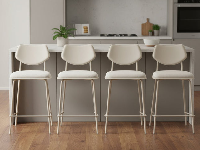Set of Four 26" Light Gray Fabric Faux Leather and Steel Counter Height Bar Chairs