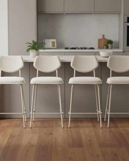 Set of Four 26" Light Gray Fabric Faux Leather and Steel Counter Height Bar Chairs