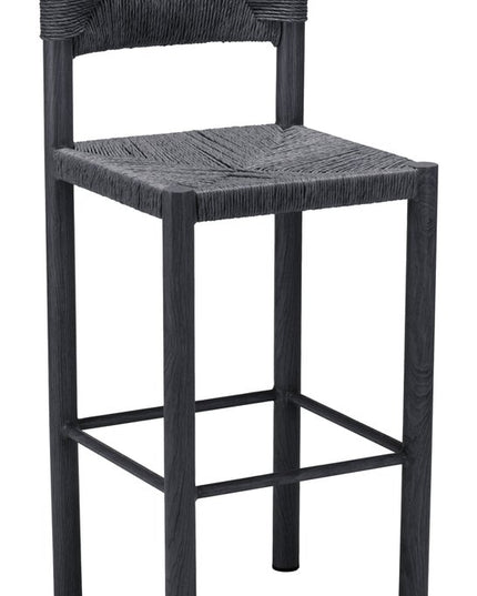 Set of Two 30" Black Rattan and Aluminum Low Back Bar Height Bar Chairs