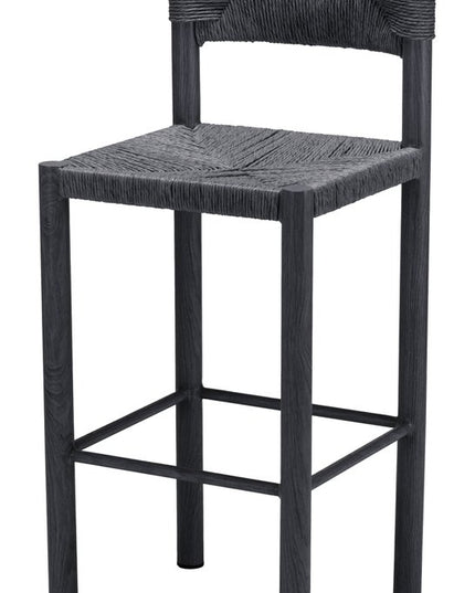 Set of Two 30" Black Rattan and Aluminum Low Back Bar Height Bar Chairs
