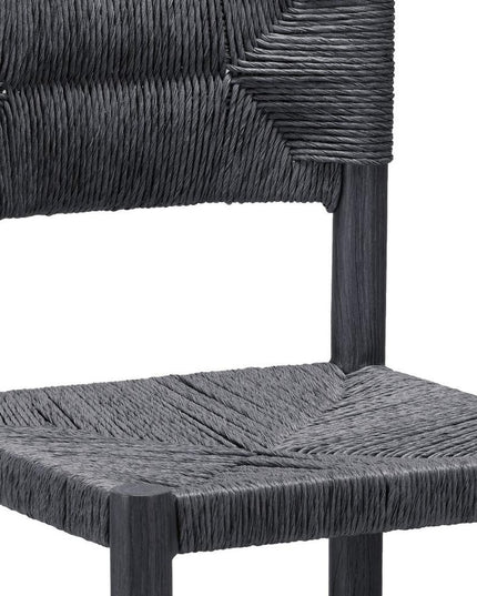 Set of Two 30" Black Rattan and Aluminum Low Back Bar Height Bar Chairs