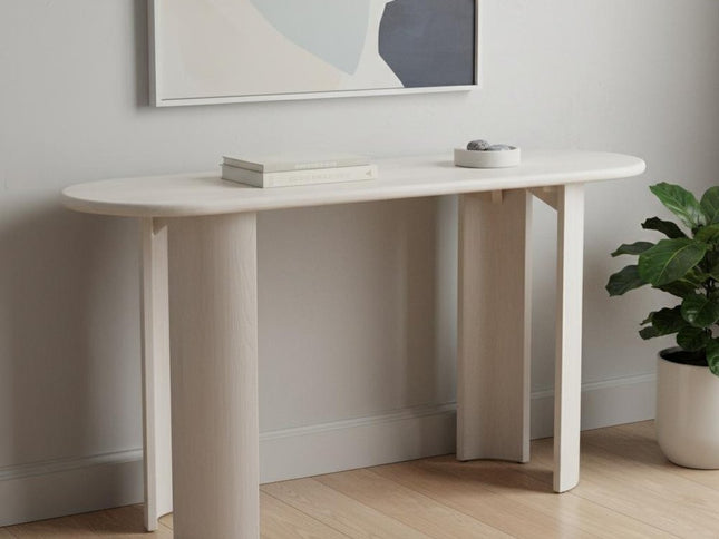 58" White Solid Wood Oval Console Table