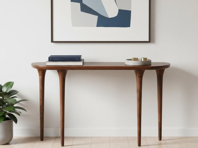 48" Brown Solid Wood Half Circle Console Table