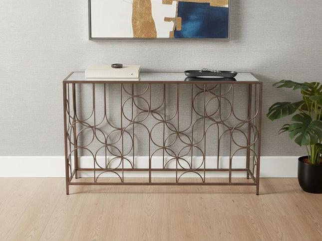 50" Bronze Mirrored Glass and Steel Frame Console Table