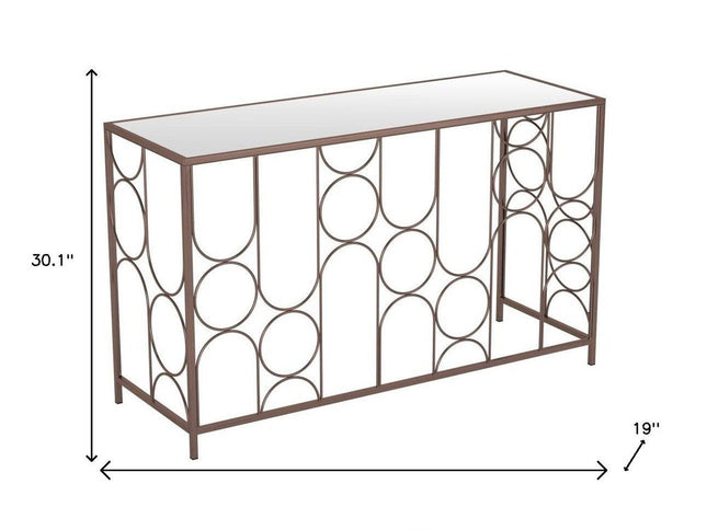 50" Bronze Mirrored Glass and Steel Frame Console Table
