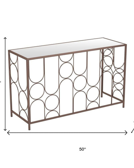 50" Bronze Mirrored Glass and Steel Frame Console Table