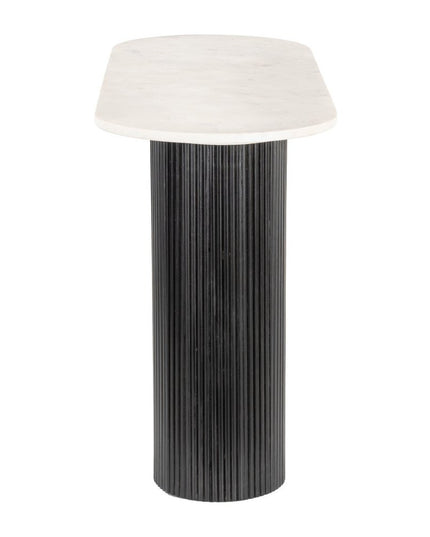 52" White and Black Genuine Marble and Solid Wood Oval Double Pedestal Console Table