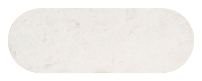 52" White and Black Genuine Marble and Solid Wood Oval Double Pedestal Console Table