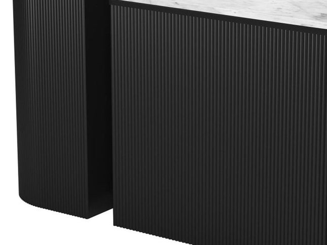 Set of Two 35" White and Black Genuine Marble and Solid Wood Oval Solid Console Tables