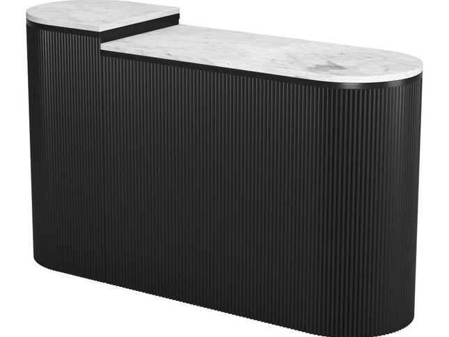 Set of Two 35" White and Black Genuine Marble and Solid Wood Oval Solid Console Tables