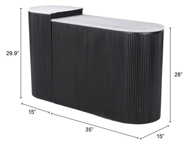 Set of Two 35" White and Black Genuine Marble and Solid Wood Oval Solid Console Tables