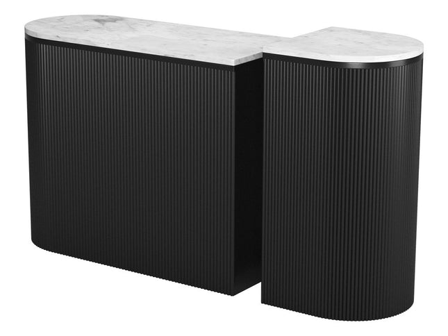 Set of Two 35" White and Black Genuine Marble and Solid Wood Oval Solid Console Tables