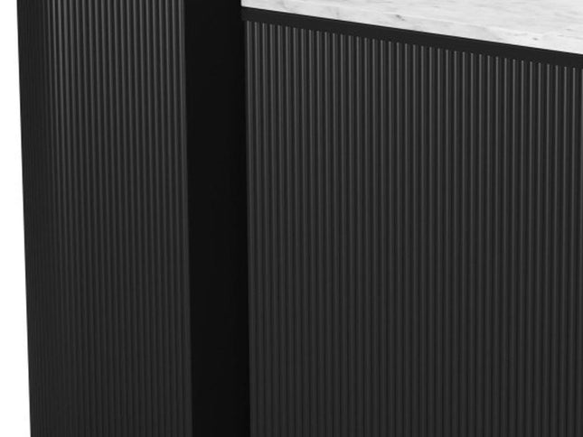 Set of Two 35" White and Black Genuine Marble and Solid Wood Oval Solid Console Tables