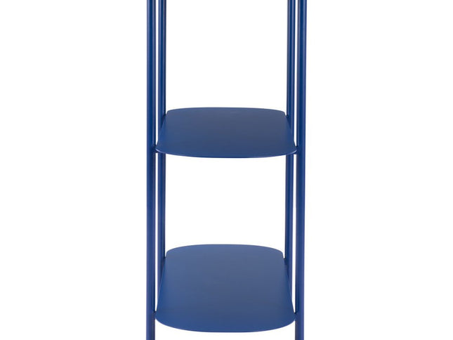 36" Blue Steel Oval Console Table With Two Shelves