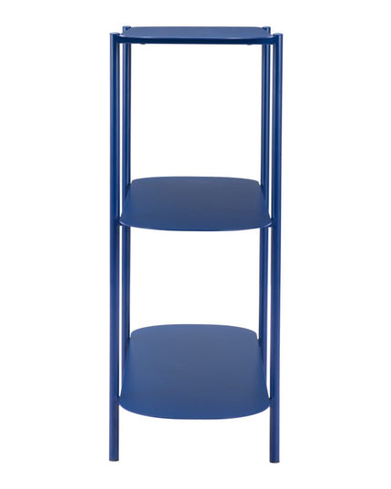 36" Blue Steel Oval Console Table With Two Shelves