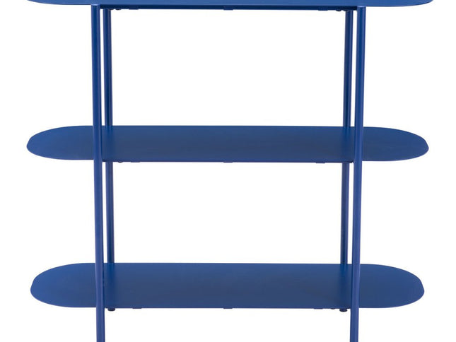 36" Blue Steel Oval Console Table With Two Shelves